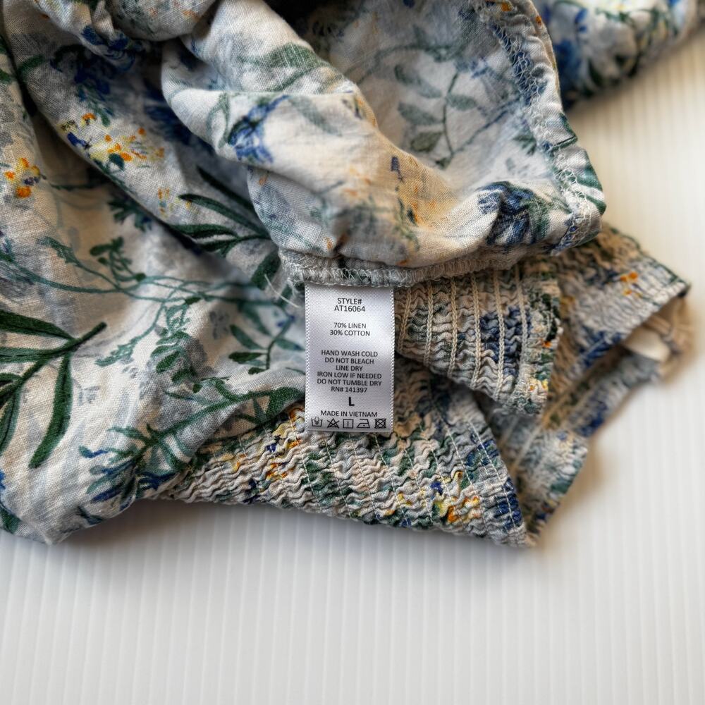 ASTR Surplice Floral Linen Crop Top Crinkle Cottagecore Coquette Prarie Sz Large - Picture 9 of 9
